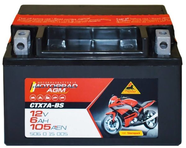 Motorradbatterie AGM 12V 6Ah 105A DIN 50615 / CTX7A-BS