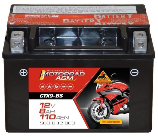Motorradbatterie AGM 12V 8Ah 80A DIN 50812 / CTX9-BS