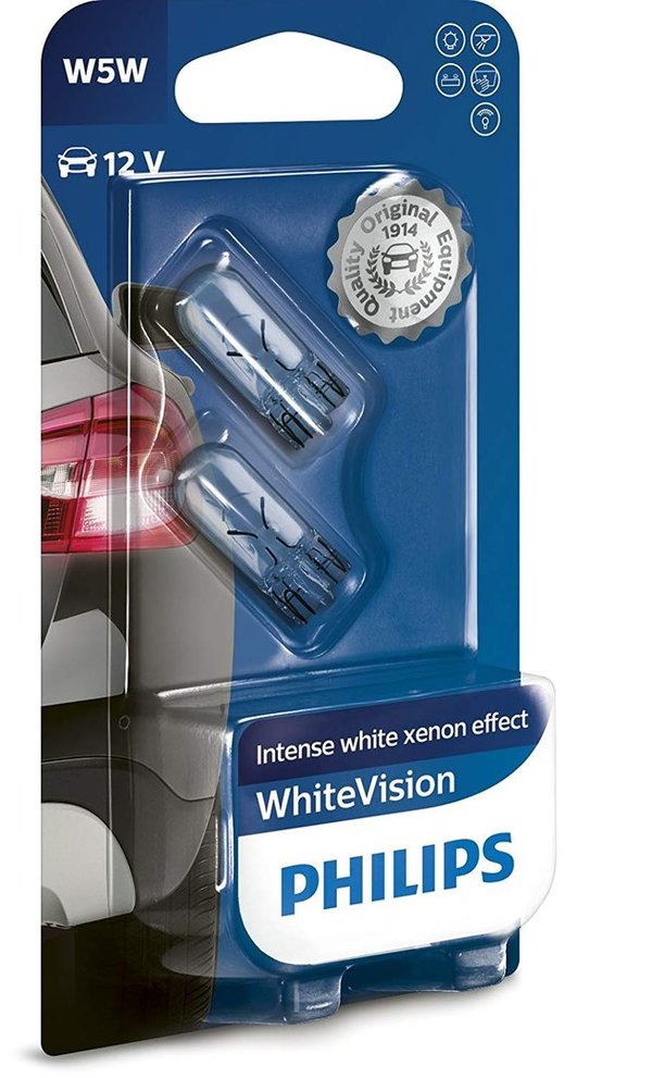12V W5W Glassockellampe Philips WhiteVision Xenon-Effekt SET (2 Stück)