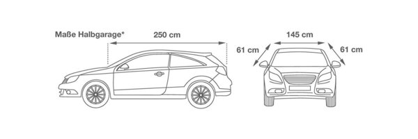 Halbgarage PKW Größe S | (LxBxH) 250x145x61cm für A1, Fiesta, Corsa, Polo und vergleichbare