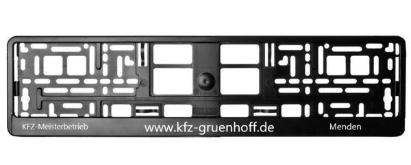Kennzeichenhalter / Kennzeichenrahme / Nummernschildhalter | "Grünhoff" (Werbung) für PKW