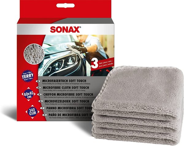 SONAX Microfasertuch soft touch - Polier- & Detailingtuch (3 Stück)
